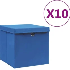 Opbevaringsæsker Til Hjemmet>Foldbare opbevaringskasser med låg - Sæt af 10 | Farve: Blå | Størrelse: 28x28x28 cm