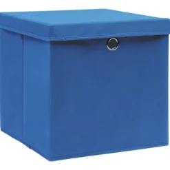 Opbevaringsæsker Til Hjemmet>Foldbare opbevaringskasser med låg - Sæt af 10 | Farve: Blå | Størrelse: 28x28x28 cm