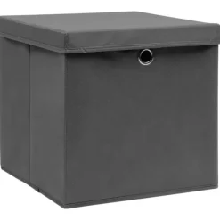 Opbevaringsæsker Til Hjemmet>Foldbare opbevaringskasser med låg - 10 stk. | Farve: Grå | Størrelse: 32x32x32 cm