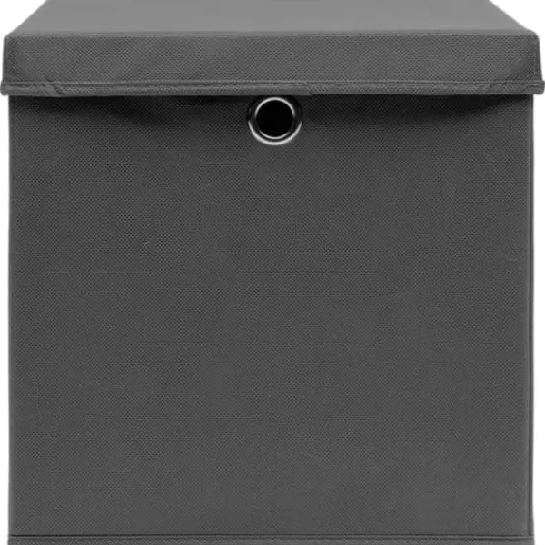 Opbevaringsæsker Til Hjemmet>Foldbare opbevaringskasser med låg - 10 stk. | Farve: Grå | Størrelse: 32x32x32 cm