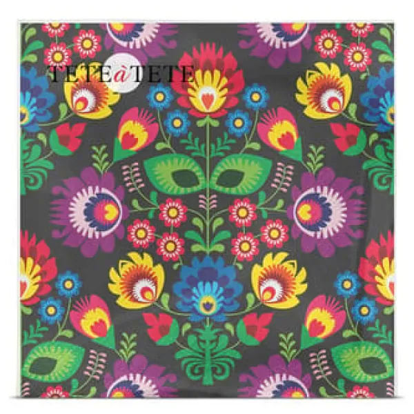 Folkestil sorte servietter, Tete a Tete servietter 3-lags 33x33cm 1/4 foldet 20 stk. pr. pakke Hot