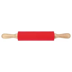 Kageruller>Forlænget silikonekagerulle massivt træhåndtag Non-stick overflade kagerulle bageværktøj Rød