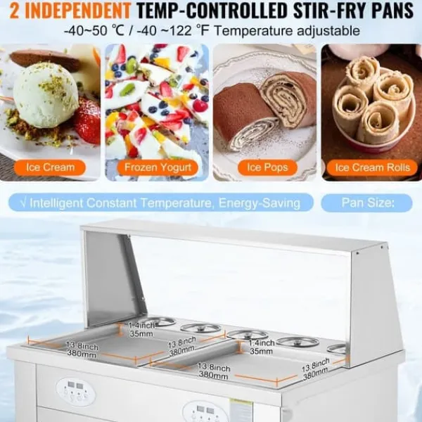 Fried Ice Cream Roll Maskine – Rullet Is Maskine 13,8x13,8 tommer, 2 pander til lækker dessert! Best