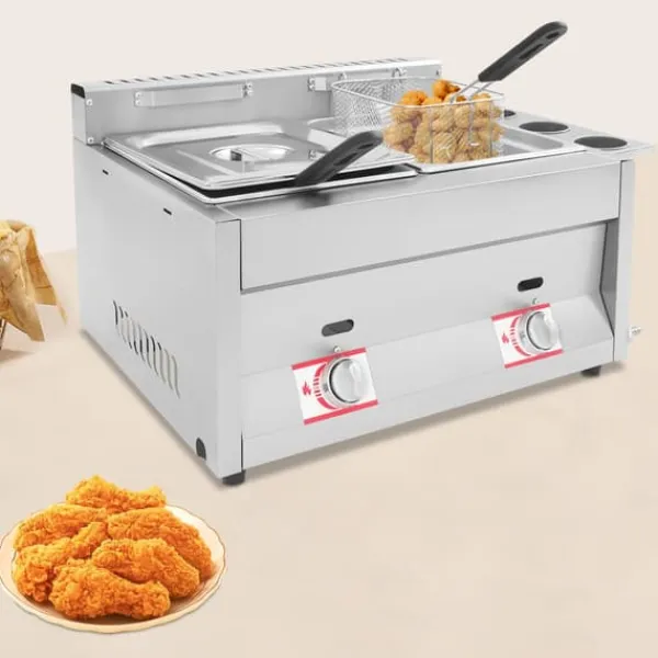 Frituregryde, 6L kapacitet, 2 tanke, 50-380°C temperaturinterval, rustfrit stål materiale, borddesign Online