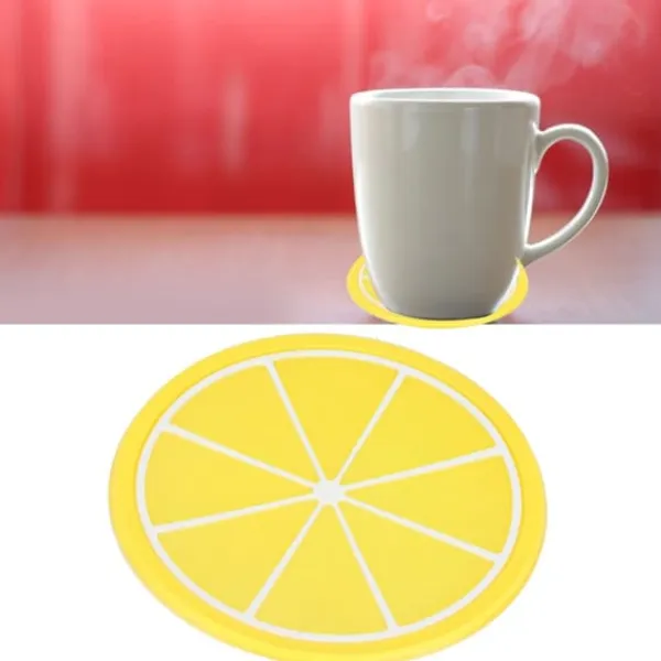 Frugtformet Coaster Bordservice Dækkeserviet Silikone Kop Drikkeholder Måtte Køkkentilbehør Citron Hot