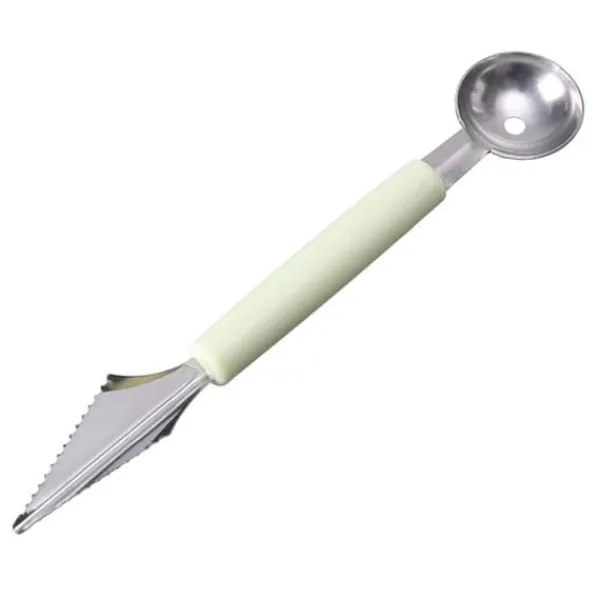 Frugtkuglegraver Dobbelthoved Rustfrit stål Frugtgraveske Dobbeltsidet frugtmelonballerske Vandmelongraver-isske Nordic Green Hot