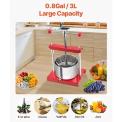 Frugtvinpresse, Manuel Presse til Vinfremstilling, 0,8 Gal/3L, Rustfrit Stål New