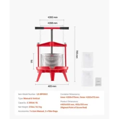 Juicepresser - Nyd Friskpresset Juice Derhjemme>Frugtvinpresse, Rustfrit Stål, Manuel Saftpresser,9L