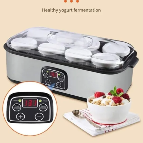 Yogurtmaskiner>Fuleadture elektrisk yoghurtmaskine, LCD-skærm, timer og temperaturindstilling, 8 glas à 1400 ml, 25 W