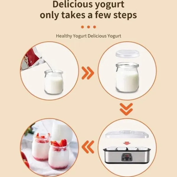 Yogurtmaskiner>Fuleadture elektrisk yoghurtmaskine, LCD-skærm, timer og temperaturindstilling, 8 glas à 1400 ml, 25 W