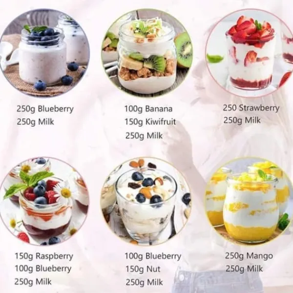 Yogurtmaskiner>Fuleadture elektrisk yoghurtmaskine, LCD-skærm, timer og temperaturindstilling, 8 glas à 1400 ml, 25 W