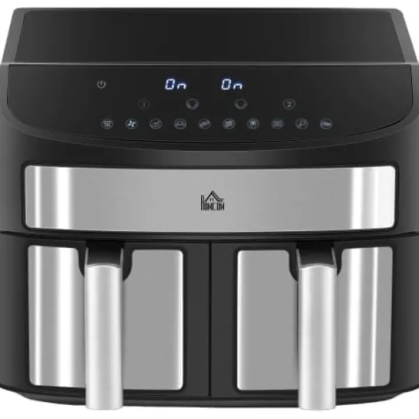 Fuleadture 8L Airfryer med dobbeltkammer, Air Fryer 10 programmer, berøringskontrol og opskrifter sort Clearance