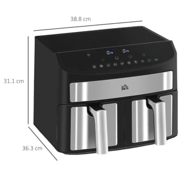 Fuleadture 8L Airfryer med dobbeltkammer, Air Fryer 10 programmer, berøringskontrol og opskrifter sort Clearance