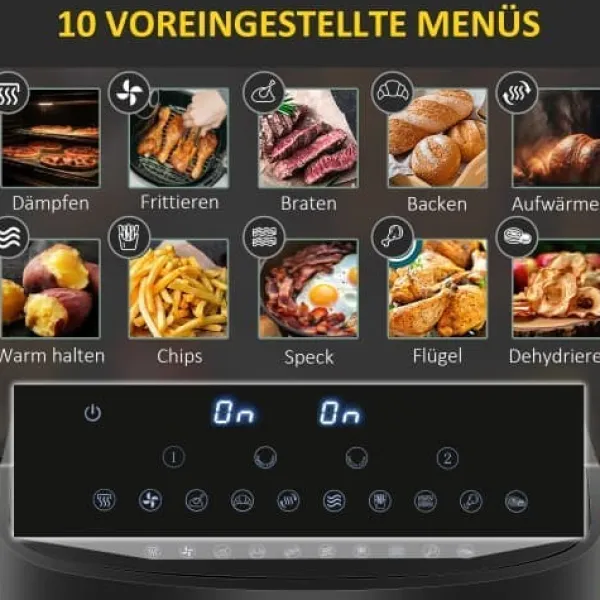 Fuleadture 8L Airfryer med dobbeltkammer, Air Fryer 10 programmer, berøringskontrol og opskrifter sort Clearance