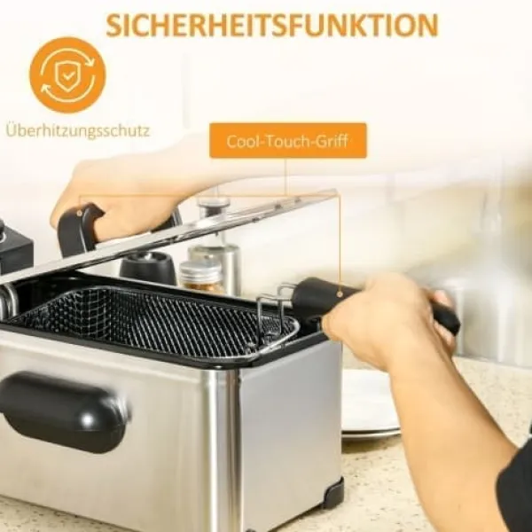 Fritøse>Fuleadture 3L frituregryde med termostat, 60 minutters timer, overophedningsbeskyttelse og aftagelig olietank