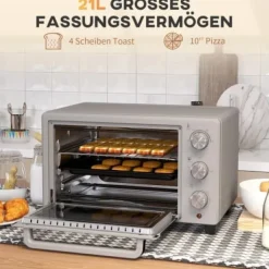 Fuleadture Miniovn 21L, 100-230°C, 3 tilberedningstilstande, timer 60 min, Steg & Bageplade, Sølv Hot