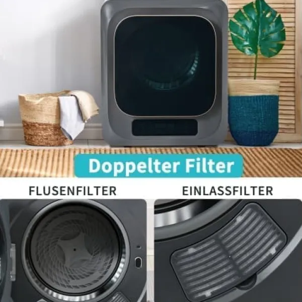 Fuleadture vægmonterbar affugter og tørretumbler 3 kg (faktisk 4 kg) 850W med 6 programmer og funktioner