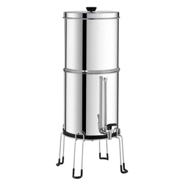 2.25G tyngdekraftvandfilter, bordpladesystem i rustfrit stål, 2 filtre, effektiv vandrensning, kompakt design, holdbar kvalitet.