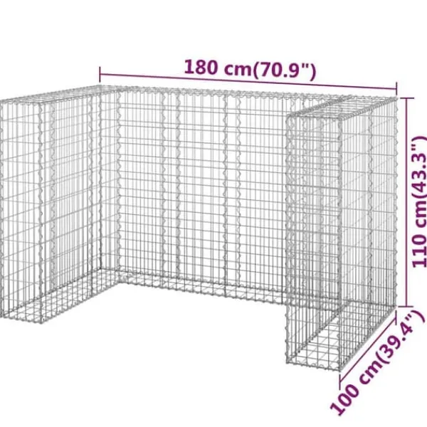 Gabionmur för soptunnor - Stabil stenkorg i galvaniserat stål | Storlek: 180x100x110 cm Outlet