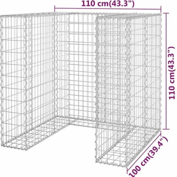 Tilbehør Til Affaldshåndtering>Gabionvæg til affaldsspand - Stabil og holdbar | Størrelse: 110x100x110 cm | Materiale: Galvaniseret stål