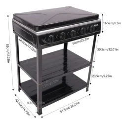 Griller>Gasblus, 5 Brennere, Justerbar Højde Design,sort