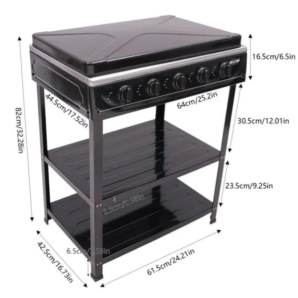 Griller>Gasblus, 5 Brennere, Justerbar Højde Design,sort