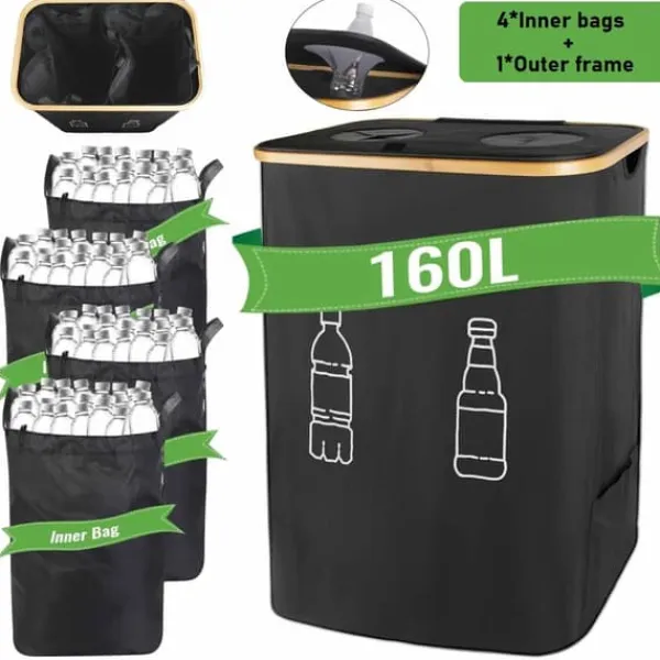 Genbrugsbeholder, 160L kapacitet, vandtæt materiale,160L, sort Discount