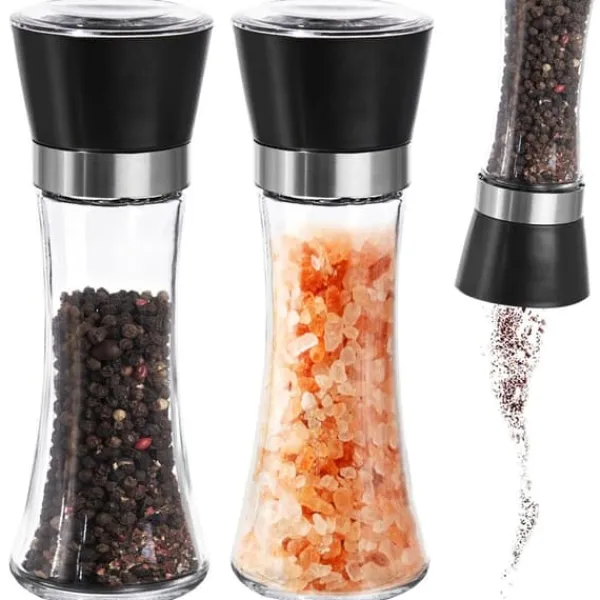 Krydderikværne>Glas salt- og peberkværn, 2 stk., 18,5 cm
