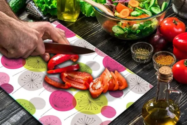 Bordskånere>GLAS SKÆREBRÆT 52x40 BLOMSTER