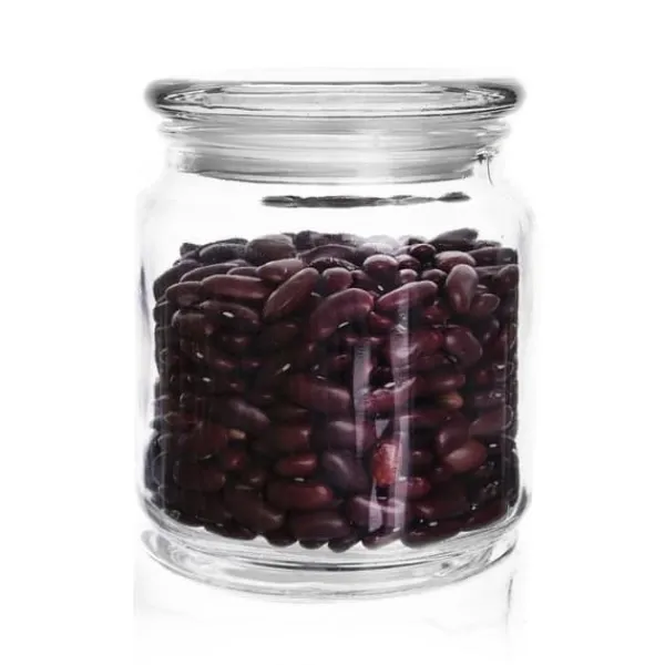 Glasbeholder firkantet krukke til mad, løse produkter, kaffe 0,58 l Outlet