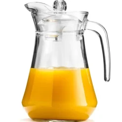 Glas>Glaskande til drikkevarer, vand, juice, citronvand, med låg, 1,4 l