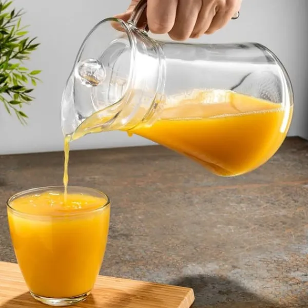 Glas>Glaskande til drikkevarer, vand, juice, citronvand, med låg, 1,4 l
