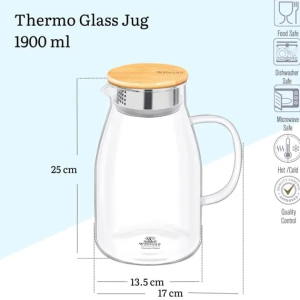 Glaskande til drikkevarer med bambuslåg Wilmax 1,9L Clearance