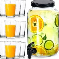Drikkevareautomater>Glaskrukke med hane 3,2 l + 12 glas 200 ml