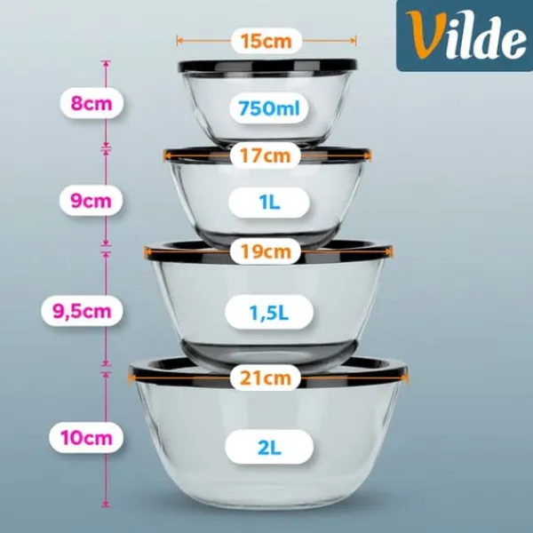 Tallerkener & Bordservicer>Glasskåle med låg 750 ml / 1 l / 1,5 l / 2 l 8 stk.