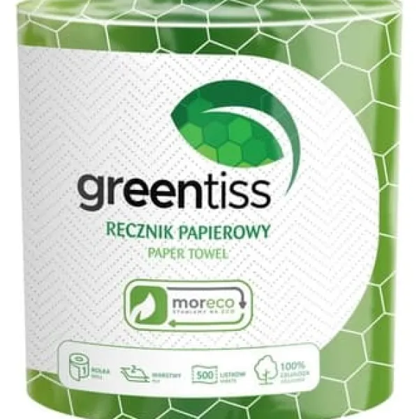 Aftørringspapir>GREENTISS Papirhåndklæde 1 rulle 500 ark 2-lags