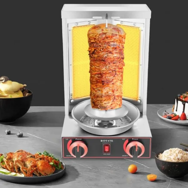 Grill-Ovne & Ovn Med Roterende Stegespyd>Grillmaskine, 3000W effekt, 360° roterbar, 12 kg kapacitet, rustfrit stål, infrarød opvarmning