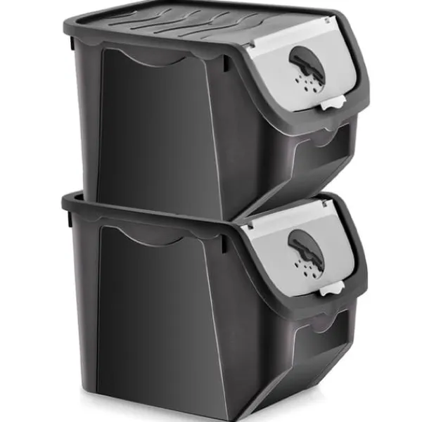 Grøntsags- og frugtbeholder med låg, sort, 12 l, 2 stk. Outlet