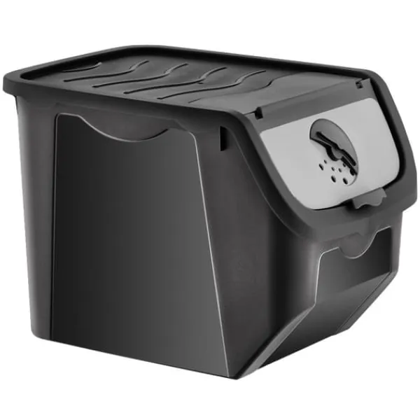 Grøntsags- og frugtbeholder med låg, sort, 12 l, 2 stk. Outlet