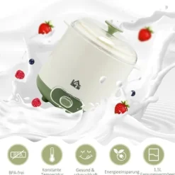 Græsk yoghurtmaskine, 1,5 liter med 2 glaskrukker og si, 20 W, til 3-5 personer, hvid Online