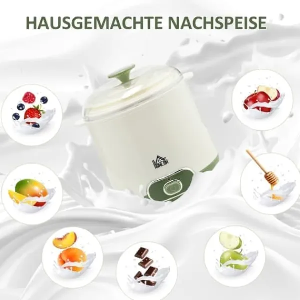 Græsk yoghurtmaskine, 1,5 liter med 2 glaskrukker og si, 20 W, til 3-5 personer, hvid Online