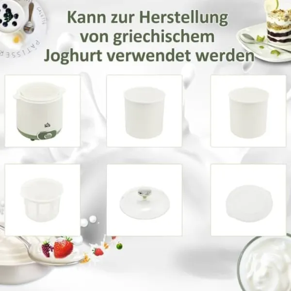 Græsk yoghurtmaskine, 1,5 liter med 2 glaskrukker og si, 20 W, til 3-5 personer, hvid Online