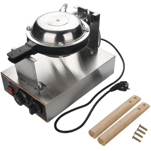 Vaffeljern>Ægvaffeljern Bubble Waffle - Elektrisk vaffelmaskine - Nonstick-belagte plader - Rustfrit stål - Træhåndtag - Sort