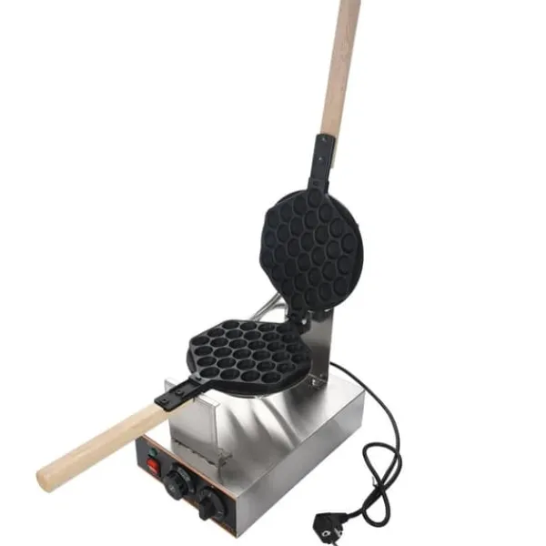 Vaffeljern>Ægvaffeljern Bubble Waffle - Elektrisk vaffelmaskine - Nonstick-belagte plader - Rustfrit stål - Træhåndtag - Sort