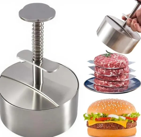 Hamburgerpresse i rustfrit stål 304 – justerbar og holdbar kødpresse, non-stick form til perfekte burgere Clearance