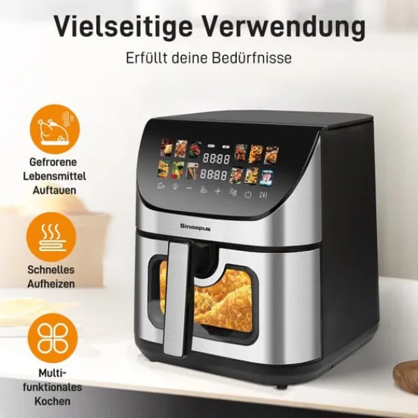 Fritøse>Heißluftfritteuse XXL 8,5L med vindues- og farveskærm, 12 programmer, LED-touchskærm, nem at rengøre