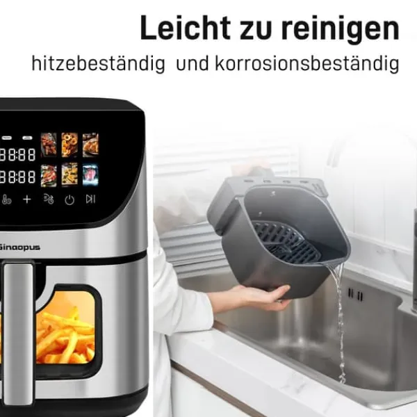 Fritøse>Heißluftfritteuse XXL 8,5L med vindues- og farveskærm, 12 programmer, LED-touchskærm, nem at rengøre
