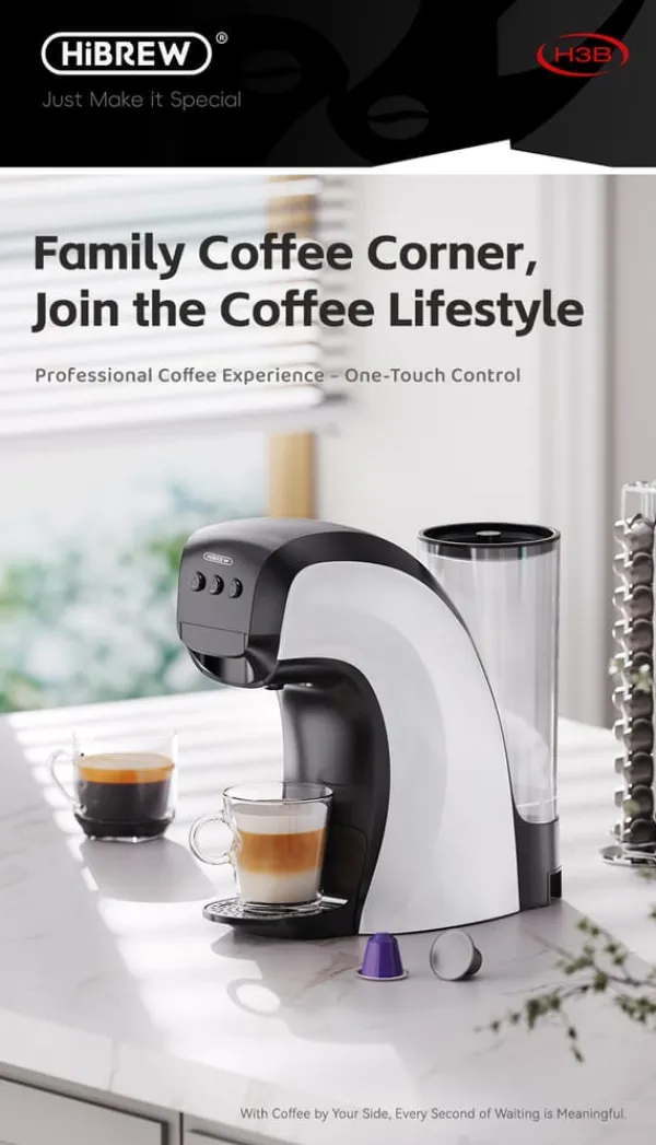 Kaffemaskiner Til God Kaffe>HiBREW H3B 2025 kapselkaffemaskine – 19 bar tryk, fungerer med 3 i 1