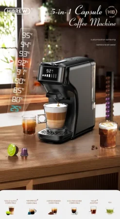 Kaffemaskiner Til God Kaffe>HiBREW H1B 6-i-1 kapselkaffemaskine med interaktiv touchskærm, 20 bar højtrykspumpe og OPV trykaflastningsventil - sort