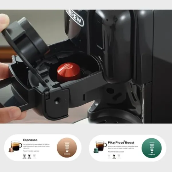 HiBREW H2C 20Bar Multifunktionel Kaffemaskine, kompatibel med Lavazza, DG, NS kaffekapsler og friskmalet kaffe - sort Hot